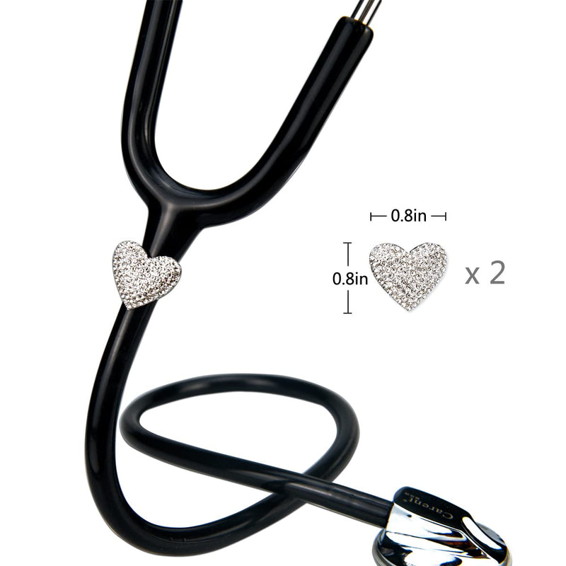 2 Pack Spark Bling Love Heart Stethoscope Charms, Custom Stethoscope Id Name Tag Charm, Silvery RN Nurse Stethoscope Charm for Littman and More (Silvery)