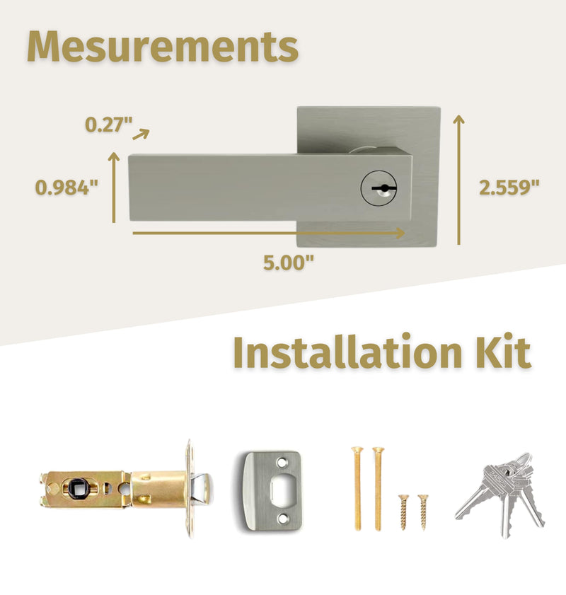 Mega Handles ROBELL Entry Lever, Door Handle, Heavy Duty Square Locking Door Levers Set for Left or Right-Handed Doors - Satin Nickel 1 Pack Entrance