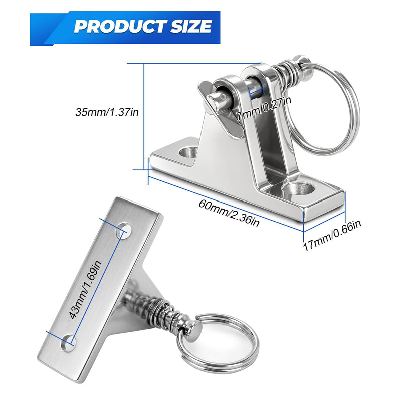4 Pcs Bimini Top Deck Hinge, 304 Stainless Steel Marine Hardware with Pin, Ring and Screws, Boat Bimini Top Parts for Pontoon, Fishing & Ski Boats 4 Pieces