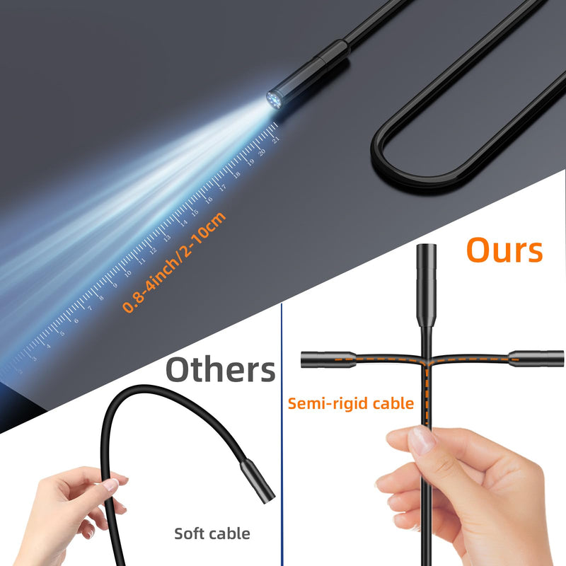 Endoscope Camera with Light, 1920P HD 4.3" Display Borescope Camera with 8 Adjustable LED Lights, 16.5ft Semi-Rigid Snake Camera with Light, IP67 Waterproof Inspection Camera, Cool Gadgets for Men