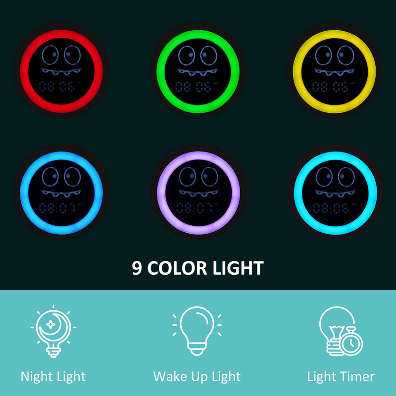 Kids Alarm Clock, Toddler Sleep Training Clock with Night Lights, Sound Machine, Time to Wake Dinosaur Alarm Clock for Children, Gift Ideas for Kids Toddler Boy Girl (Green) Green