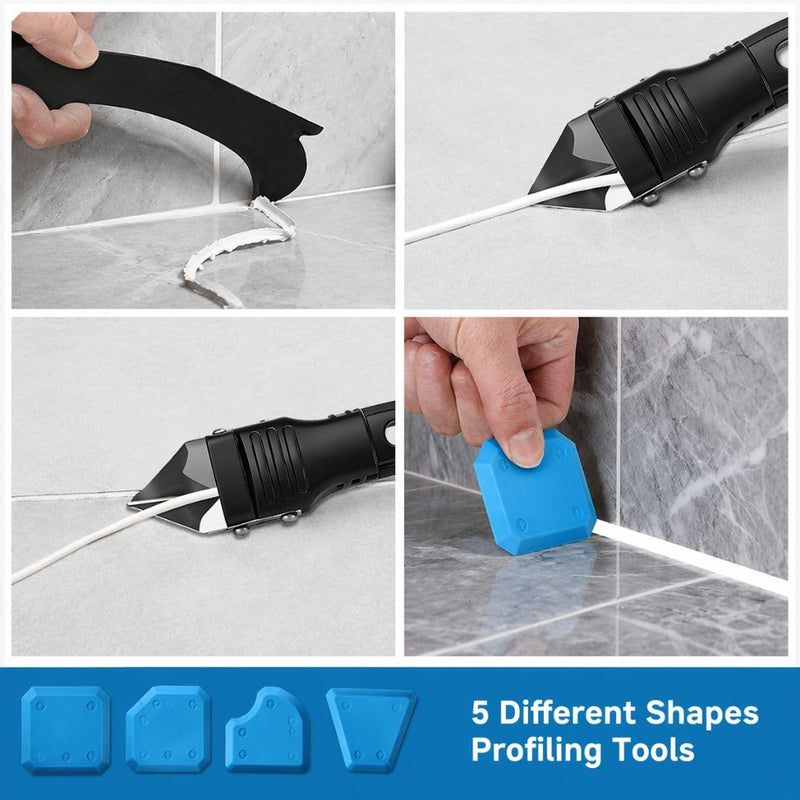 5-in-1 Caulk Remover Tool - Silicone Caulking Tool Kit and Caulk Smoothing Tool for Bathroom, Kitchen, Sink, Tile and Window Repair (Green)