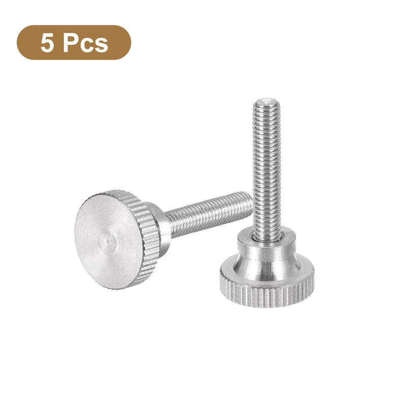 uxcell M5x25mm Knurled Thumb Screws, 5pcs 304 Stainless Steel Flat Knurled Head Thumb Screws Bolts with Shoulder Grip Knobs Fasteners