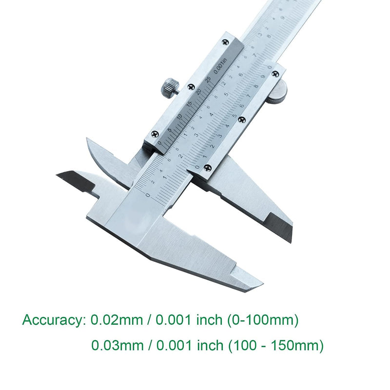 Vernier Caliper 6 Inch, 6" Non Digital Caliper, 0-6Inch/0-150mm，0.001 inch/0.02mm High Precision Caliper, Measuring Caliper Tool 6inch 0.01inch caliper