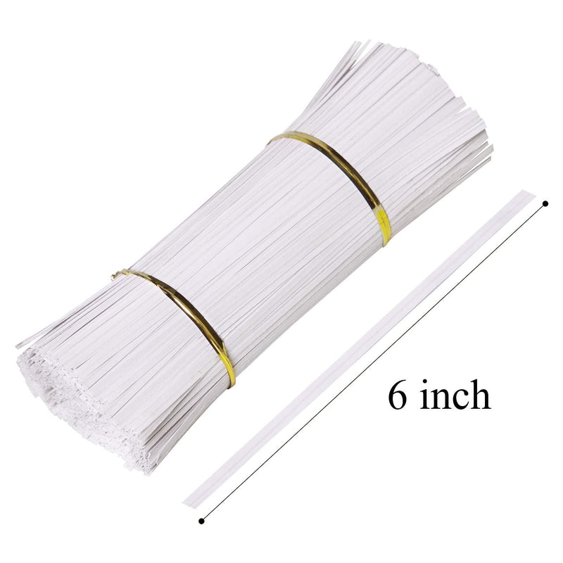 CandyHome 1000 Pcs 6" Paper White Twist Ties Reusable Bread Ties for Party Cello Candy Coffee Bags Cake Pops