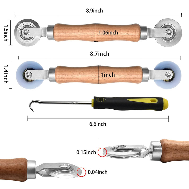 BAYTORY 3Pcs Screen Tool, Window Screen Spline Roller Tool with Wooden Handle and Steel/Nylon Bearing Wheels, Mesh Screen Door Repair Kit Easy to Use Steel and Nylon