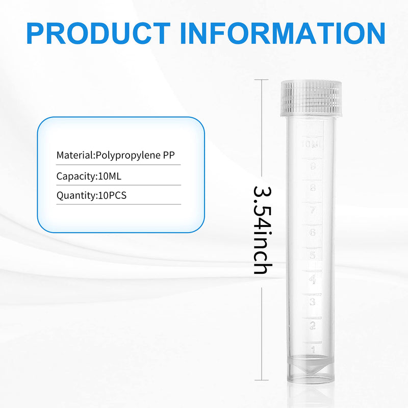 Z-Color 10pcs 10ml Lab Plastic Frozen Test Tubes Vial Seal Cap Container for Laboratory School Educational