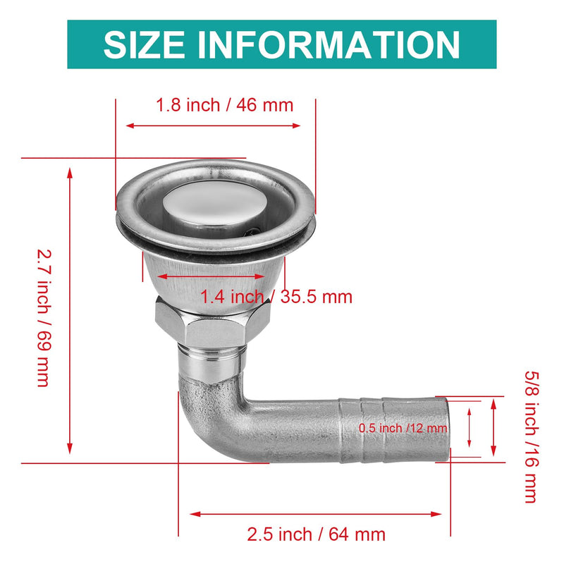 316 Stainless Steel Boat Fuel Tank Vent, 90 Degree Flush Mount Marine Gas Vent for 5/8-Inch Hose, with Mounting Gasket, Lock Nut, and Protective Cap