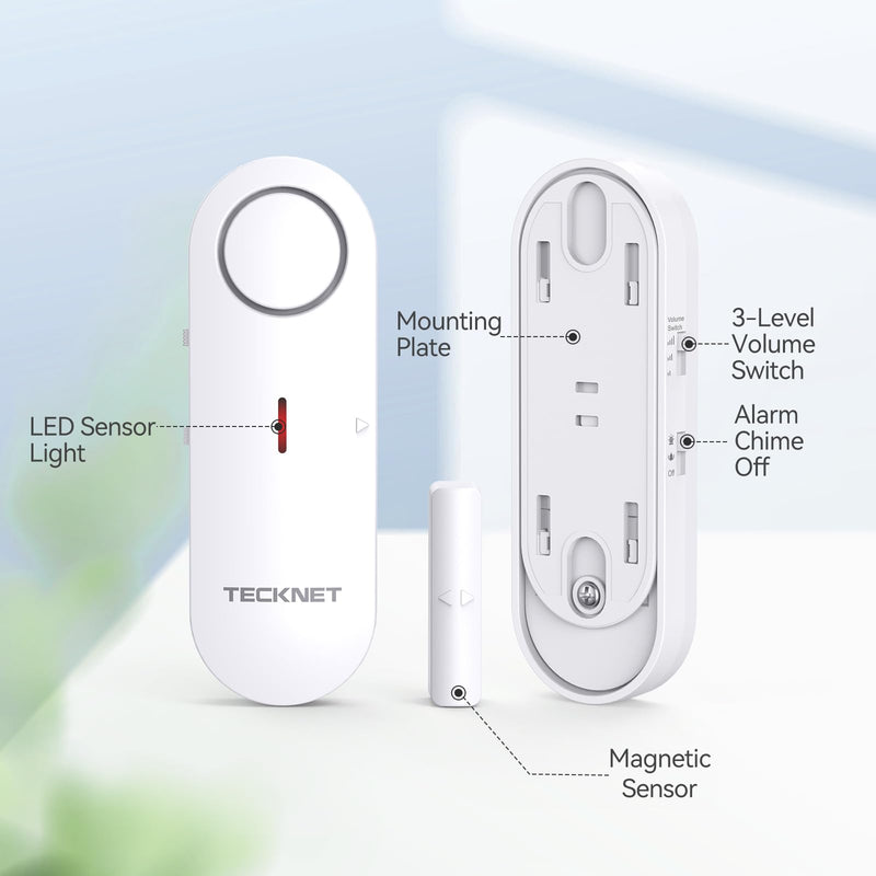 TECKNET Door Alarms for Kids Safety, Window Alarm Pool Alarms Door Alarm for Home Security, 2-in-1 Alarm & Chime, 3-Level Volume Control, Wireless Alarm for House Hotel Cars Sheds Caravans (9 Pack) White-9Pack
