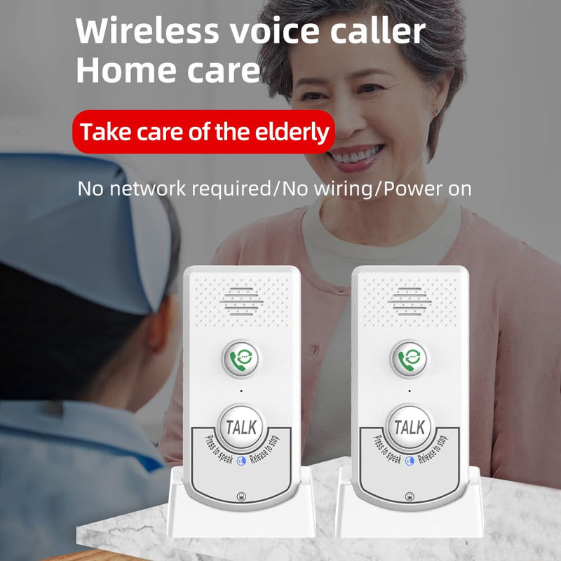 Irishom 2 Pack Intercoms Wireless for Home Voice Bidirectional Caller Home Ultra Long Distance Portable Wireless Voice Interphone Elderly Caller Room to Room Communication White