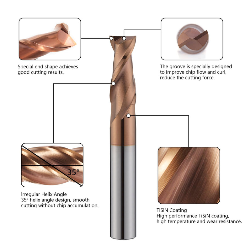 2 Flute 1/2" Carbide Square End Mill Micrograin Milling Bits Sets TISIN Coating CNC Router Bit for Steel 1/2 in