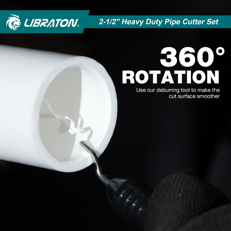 Libraton PVC Pipe Cutter, Up to 2-1/2", Ratchet Pipe Cutter Tool for PEX, PVC, PPR Plastic Hoses Plumbing, Heavy-Duty Pipe Cutter with Deburring Tool Replacement Blade, 2 Adjustable Cutting Ranges 2-1/2"(63mm)