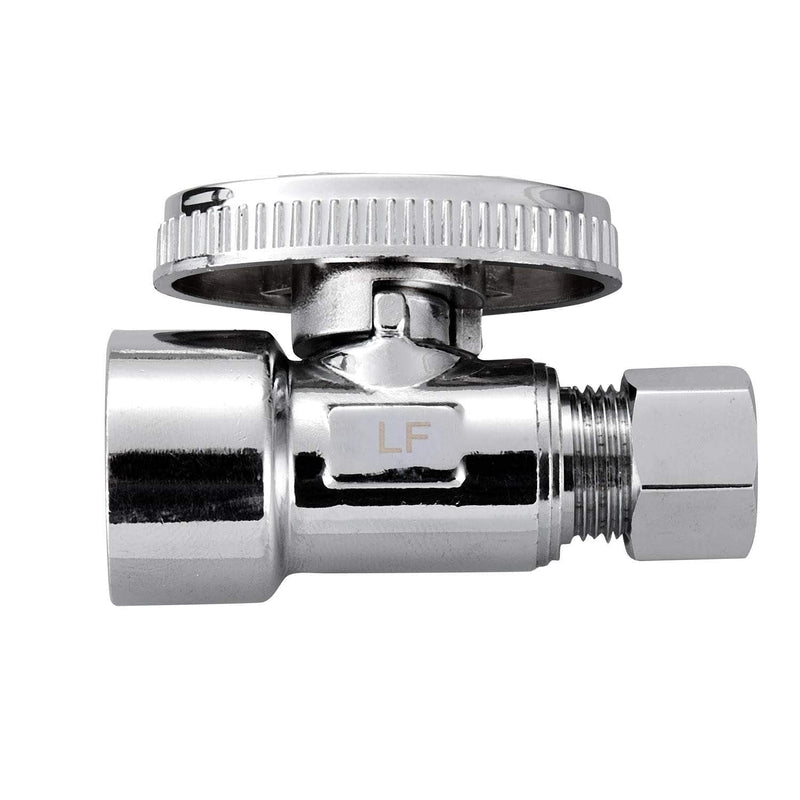 2 Pack Brass 1/2 Inch FIP x 3/8 Inch OD Compression Quarter Turn Straight Water Angle Stop Valve Shut Off