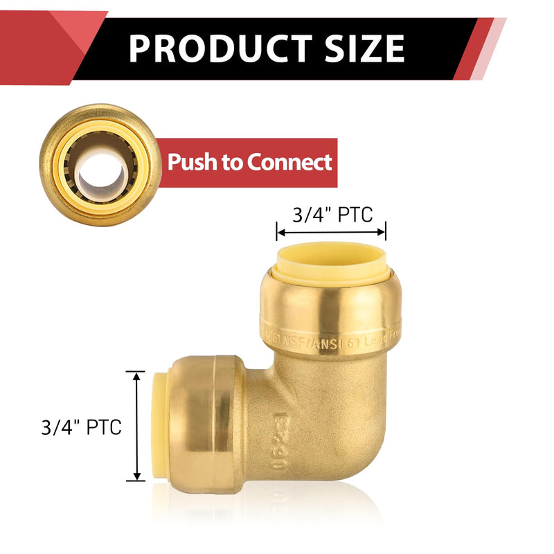6Pcs EFIELD 3/4 Inch X 3/4 Inch Elbow Push-Fit Brass Fitting(PF049-6) 3/4" x 3/4"(Pack of 6)