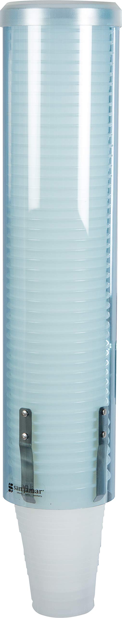 San Jamar Large Pull-Type Cup Dispenser 6-12 Oz. Flat Cups, 4.5 - 7 Oz Cone Cupz with Flip Cap for Restaurants, Home, and Office, Plastic, 16 Inches, Arctic Blue