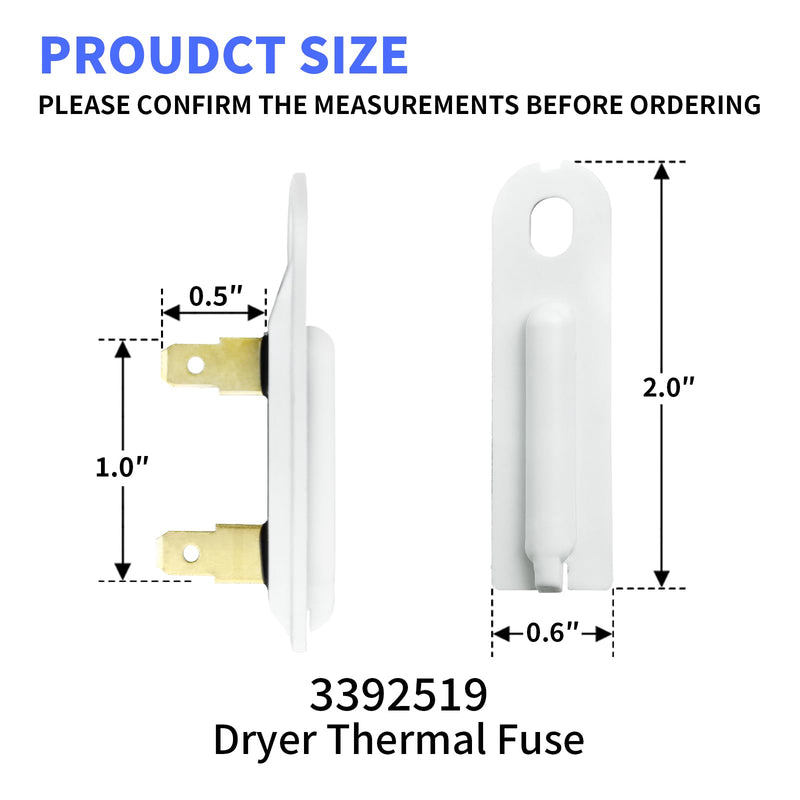 3 Pack 3392519 Dryer Thermal Fuse Replacement Part for Whirlpool Kenmore Dryer Replaces Part Numbers AP6008325 3388651 WP3392519VP 694511
