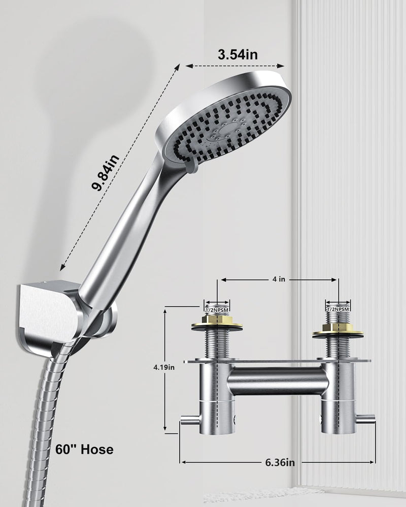 RV Shower Faucet with Shower Head and Hose, TONNY Metal Camper Shower Faucet Valve Diverter, 4'' RV Shower Faucets Replacement with Handheld Showerhead for RV Camper Motorhome Trailer, Brushed Nickel