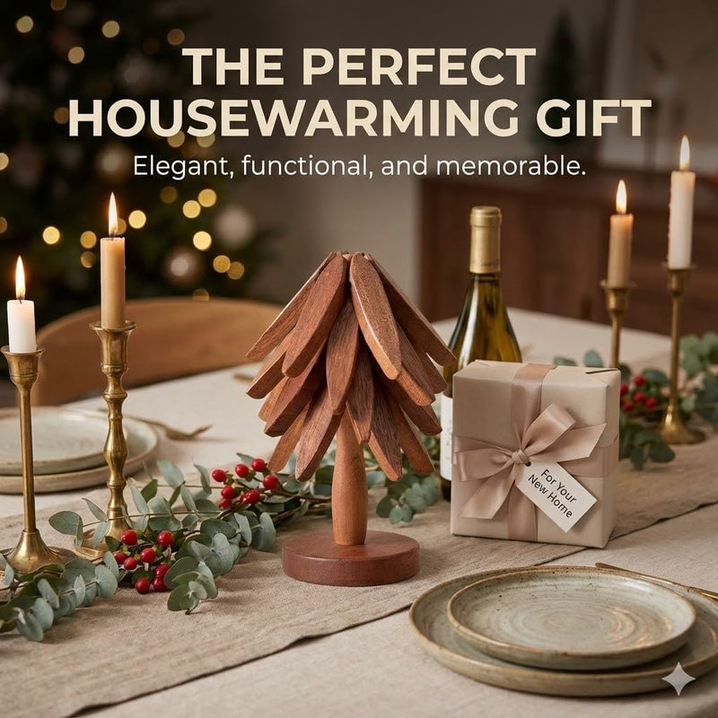 Wooden Trivets for Hot Dishes, Foldable Tree Trivet Set with Stand, 4-Layer Walnut Wood Trivet for Pots, Pans, Coffee & Teapot, Space Saving Table Protector for RV, Decorative Kitchen Decor & Gift Natural Wood