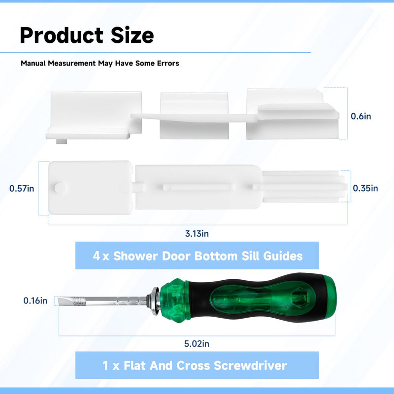 4 Pack Shower Sliding Door Bottom Seal Guide White Nylon Compatible with Glass Sliding Shower Door Systems
