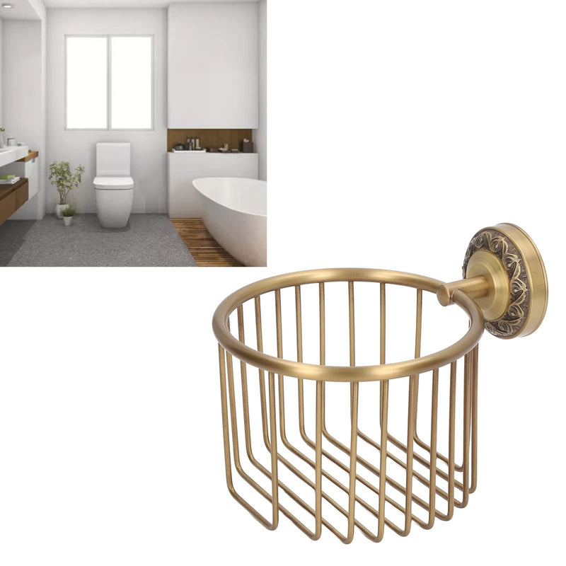 Brass Antique Toilet Roll Holder, Wall Mount No Punch Shiny Rusty resistants with Accessories for Bathroom Tissue Roll Dispenser