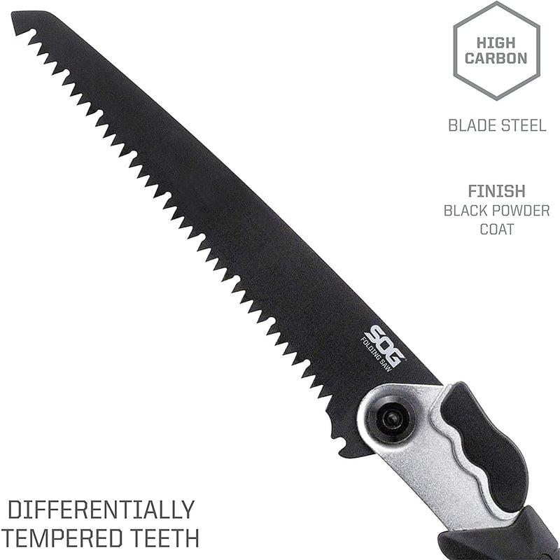 SOG Folding Saw - Wood Saw, Hand Saw, Pruning Saw and Camping Saw with 8.25 Inch Removable Blade and Compact Sheath for Foldable Saw (F10N-CP) , Black