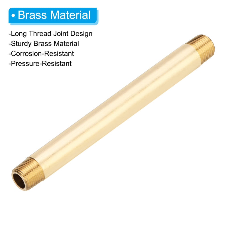 PATIKIL 5Pcs 6" Long 3/8" x 3/8" NPT Male Brass Pipe Fitting Long Nipple, Brass Tone 3/8" x 3/8" 5