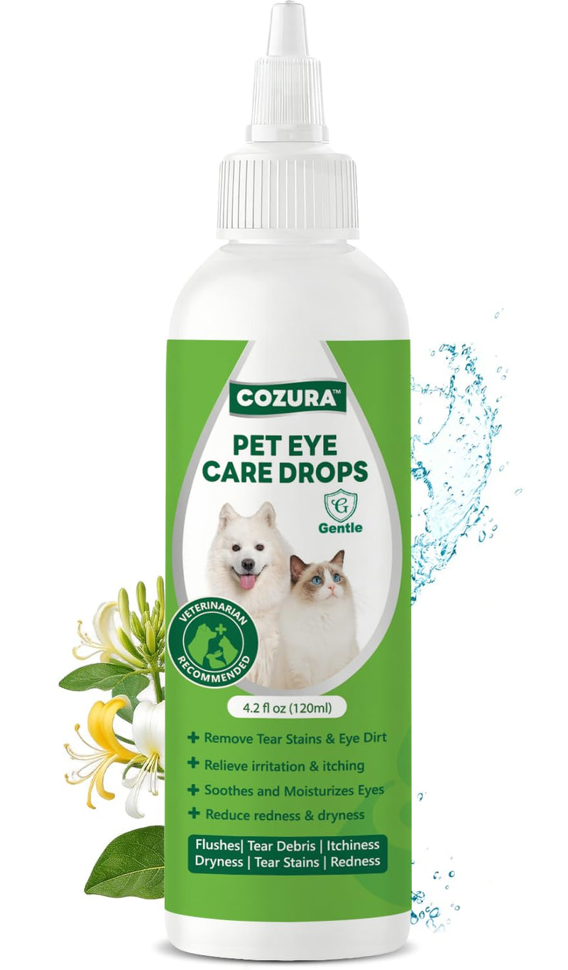 Dog Eye Drops for Allergies & Itching - Relief for Dry Red Eyes, Tear Stain & Discharge, Pet Eye Wash for Dogs & Cats - Gentle Sting-Free Pet Eye Cleaner, 4.2 fl zo