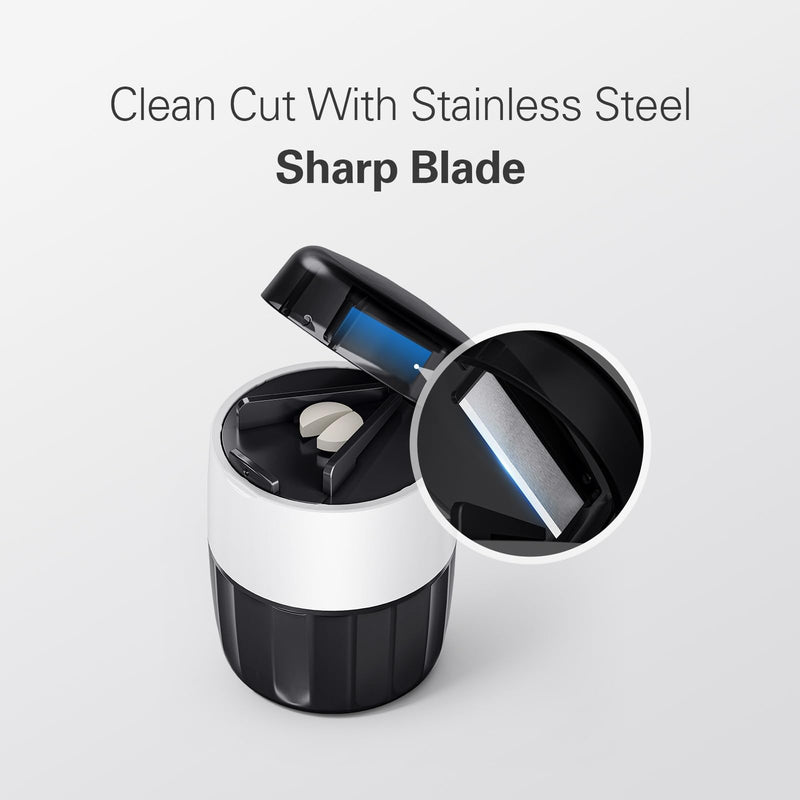 DEPAD 3-in-1 Pill Crusher and Pill Cutter, Pills Crusher Fine Powder with Stainless Steel Grinding Head, Pil Grinder with Storage for Tablets, Cutter Splitter for Small and Tiny Pills Black