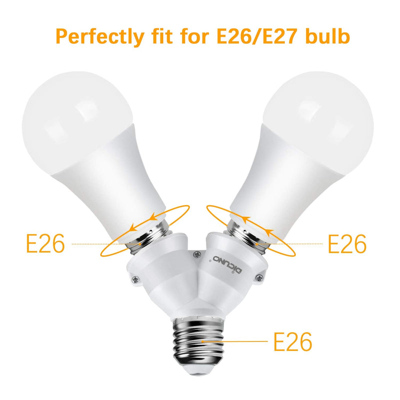 DiCUNO 2 in 1 E26 Socket Splitter Adapter, Two E26 Standard Medium Base Bulbs in One Socket Y-Shape Lamp Holder Converter, Maximum 200W and 165℃ Heat Resistant Light Bulb Splitter 6Pcs 6