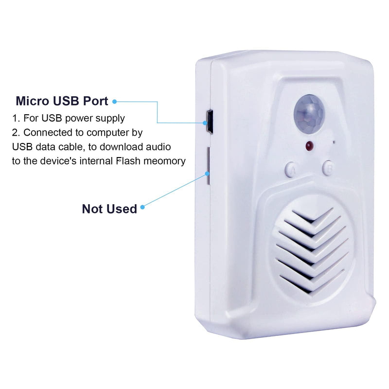 PIR Motion Sensor Activated Sound Player Speaker with USB Cable, Download Your own MP3 Audio Files to Play Speech, Music or Sound Effects (White) White