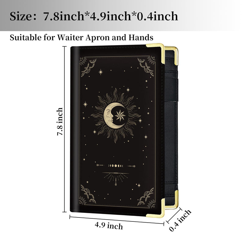 Server Book, Cutaswish Server Books for Waitress Cute, Waiter Receipt Book, PU Leather Waitress Book with Zipper Pocket, Waitress Accessories(Sun&Moon) M