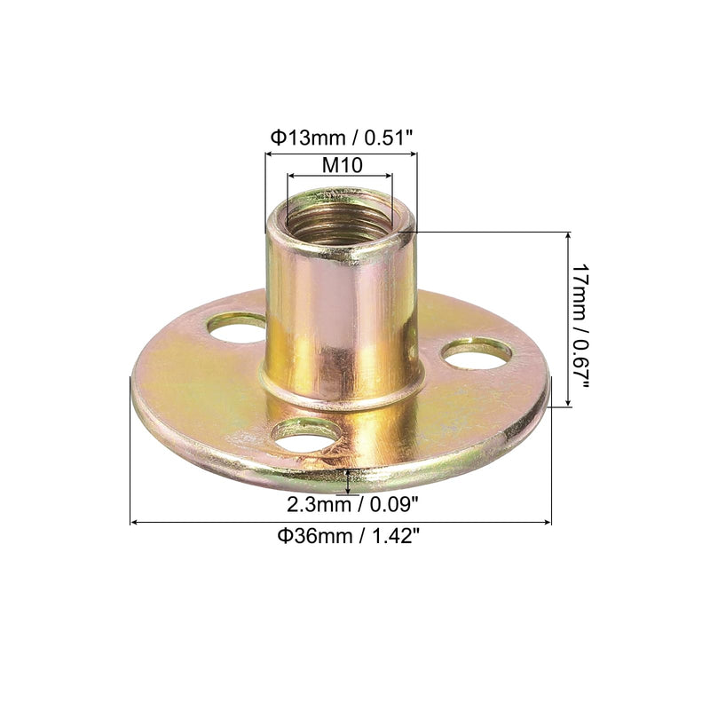 uxcell M10 Brad Hole Tee Nut, 8pcs Carbon Steel Round Base Screw-in T-Nuts Furniture Hardware Flange Female Thread Insert Nuts, M10x36x2.3mm