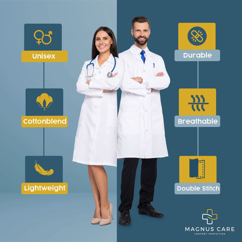Professional Lab Coat for Women & Men, White Unisex Labcoat, Cotton Poly Medical Doctor Nurse Med Laboratory Coat Medium