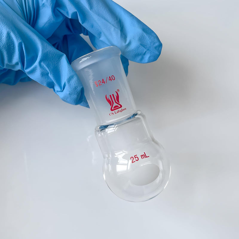 [5 Pack] CS Labglass 25ml Single Neck Round Bottom Flask with 24/40 Joint | Borosilicate Glass Boiling Flask, Lab Glassware 5 Pack