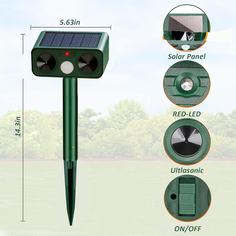 Upgraded Solar Ultrasonic Animal Deterrent, Deer Repellent Devices Waterproof, Cat Repellent Outdoor with Motion Detection Anti Barking Device, Animal Repeller for Yard