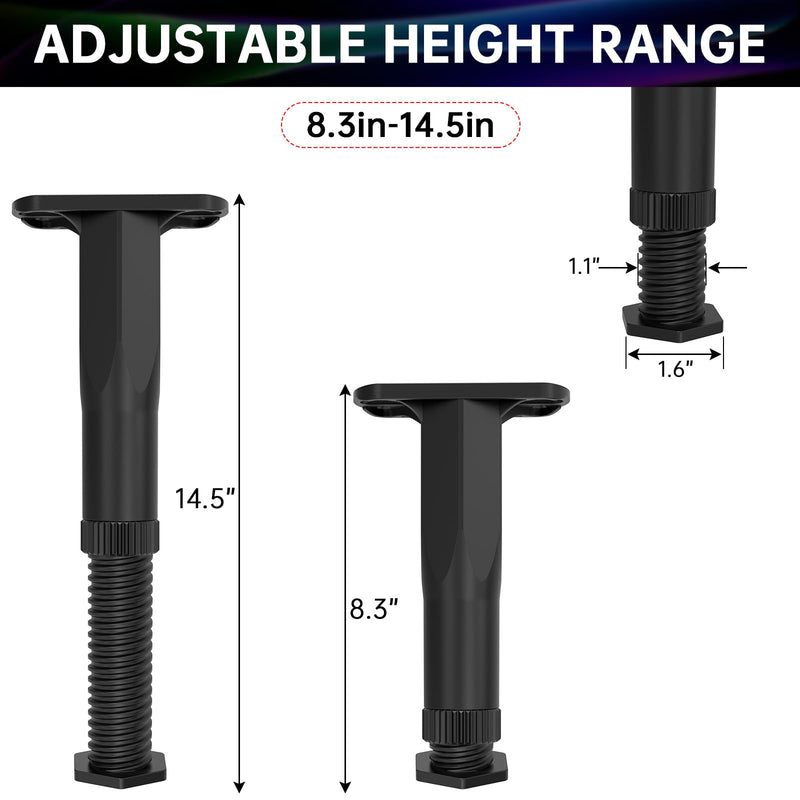 4PCS Adjustable Bed Frame Support Legs ( (8.3"-14.5" ), Frame Center Slats Heavy Support Leg, Extra Durable Furniture Suport Feet, for Frame/Sofa/Dresser/Chair/Table, Legs Furniture Replacement Parts 4pcs (8.3"-14.5")