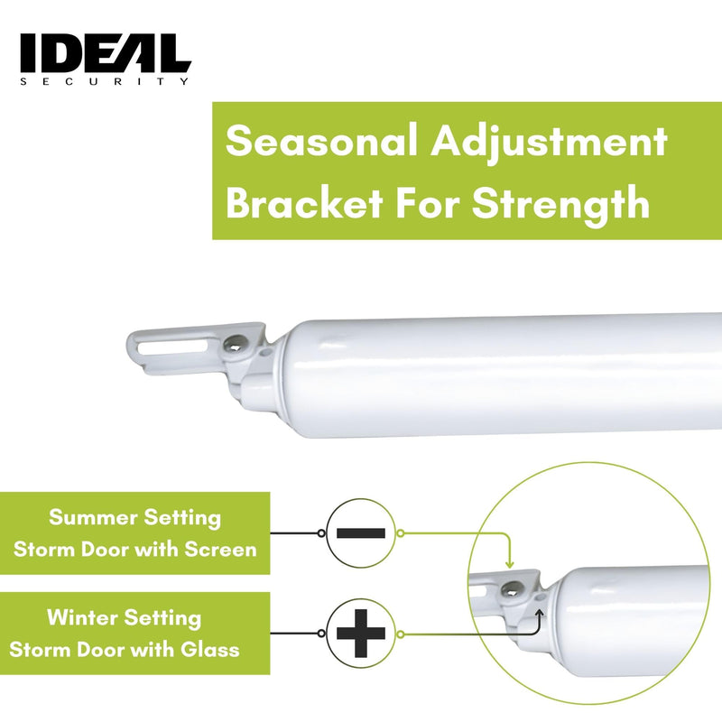 Ideal Security 9700 Heavy Pneumatic Touch & Hold Storm and Screen Door Closer for Wood, Aluminum, and Vinyl Doors, Silent and Smooth Closing, 11.5", White