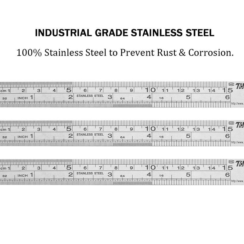 ZZTX Ruler Metal Straight Edge Ruler Stainless Steel Ruler 6 Inch Ruler Set Rulers Bulk 12 Pack
