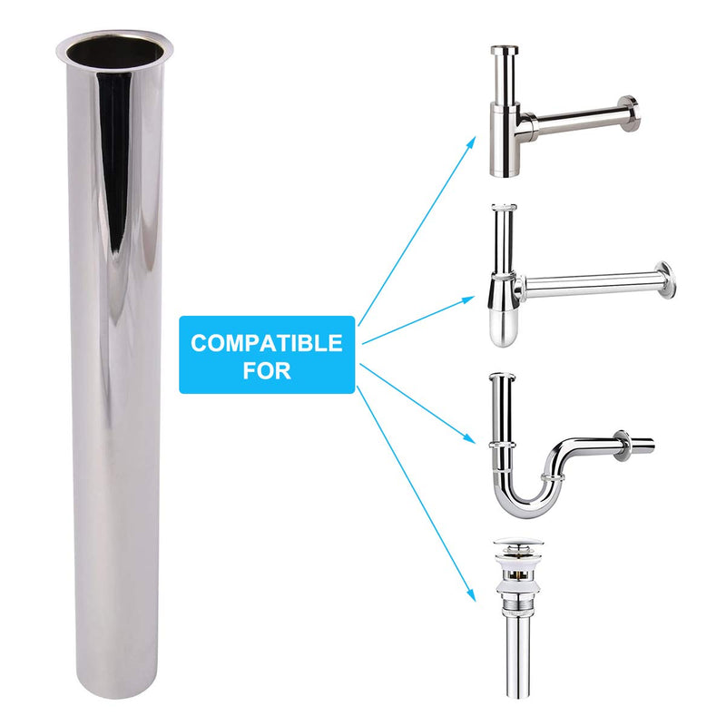 Flanged Sink Tailpiece 1-1/4" OD x 12", Brass Extension Tube for Trap, Inlet Waste Pipe Tubular Drain Connections, Chrome
