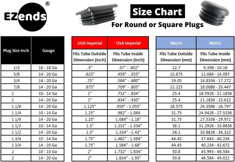1 Inch Extra Durable Round Tubing End Cap (1-Inch Outer Dimension of Tube), 14/20 Guage 8 Packs, Durable Black Plastic LDPE, Chair Glides (8, 14-20 Gauge)