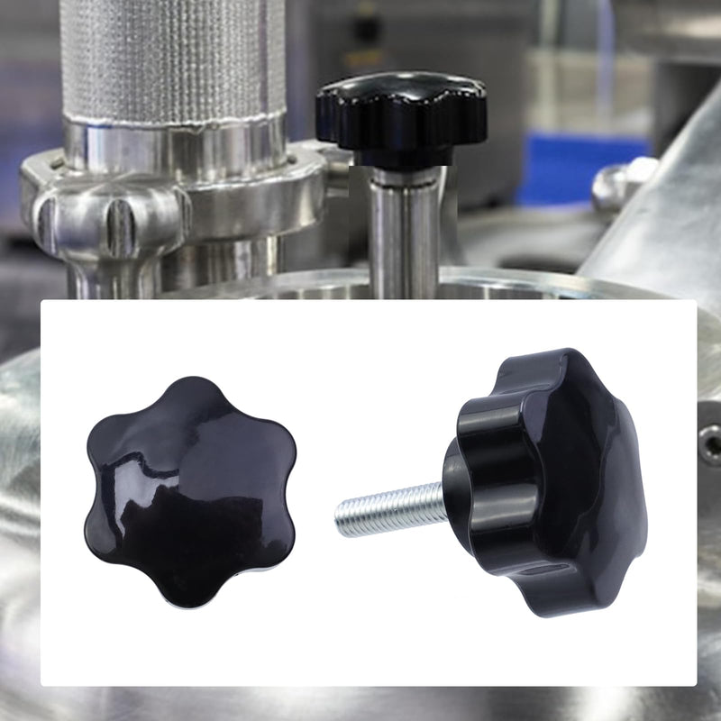 Antrader 8-Piece 5/16" x 1.2" Male Thread Star Knob Hexagonal Shaped Clamping Nuts Hand Tightening Screw M8 x 30mm Black