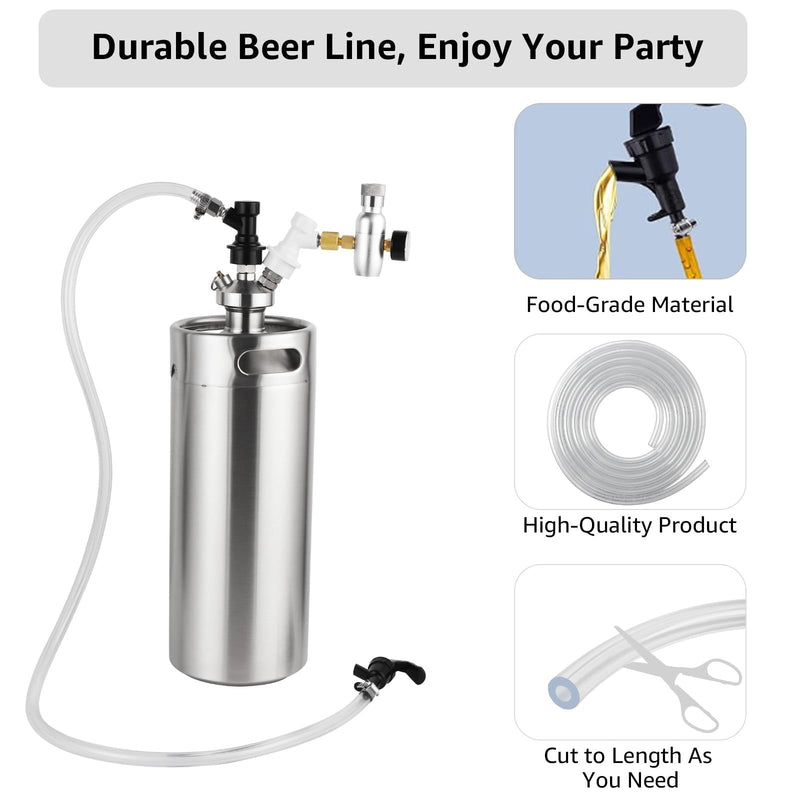 15FT Beer Line Keg Line Tubing, 3/16 ID Beer Keg Line Beverage Line Tubing with Hose Clamps, Kegerator Line Draft Beer Dispensing Line for Homebrew (Transparent Beer Hose) 15ft - Clear Beer Line