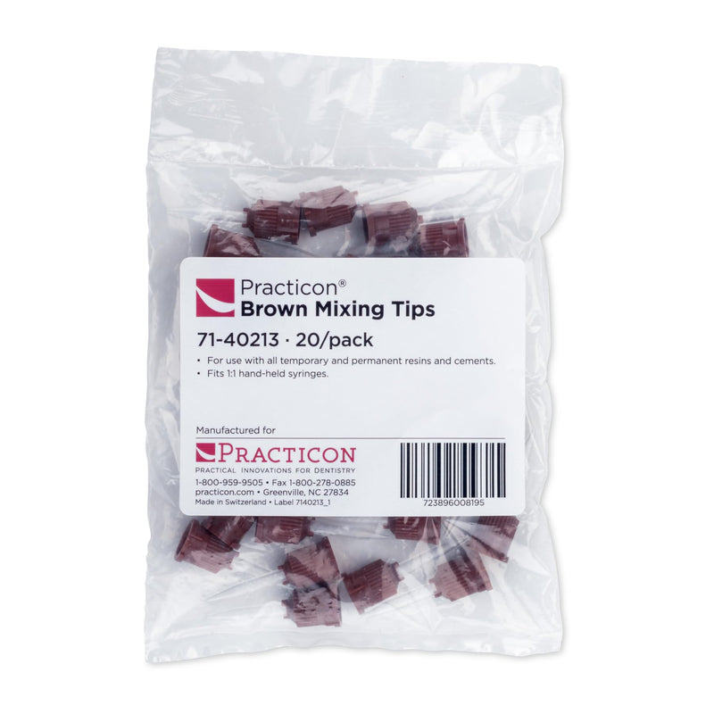 Practicon Brown 1:1 Mixing Tips, Buildup Materials & Resin Cements, Pack of 20
