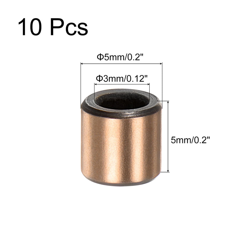 uxcell Sleeve Bearings 3mm Bore x 5mm OD x 5mm Length Plain Bearings Wrapped Oilless Bushings for Sliding Parts of Machinery, 10pcs 10