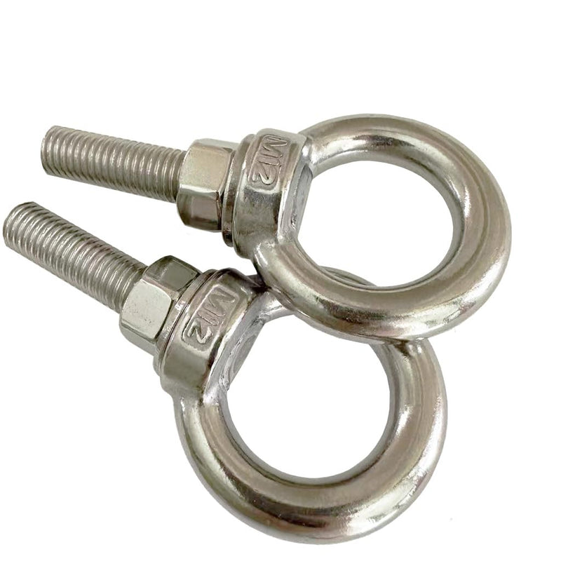 Heavy Duty Eye bolt, 2 PCS M12 304 Stainless Steel Eye Bolt Heavy Duty Lifting Ring 1.57" Threaded Eyebolt Shoulder Eye Bolts with Nuts and Flat Washers(Thread Length 40mm) m12x40(2pcs)