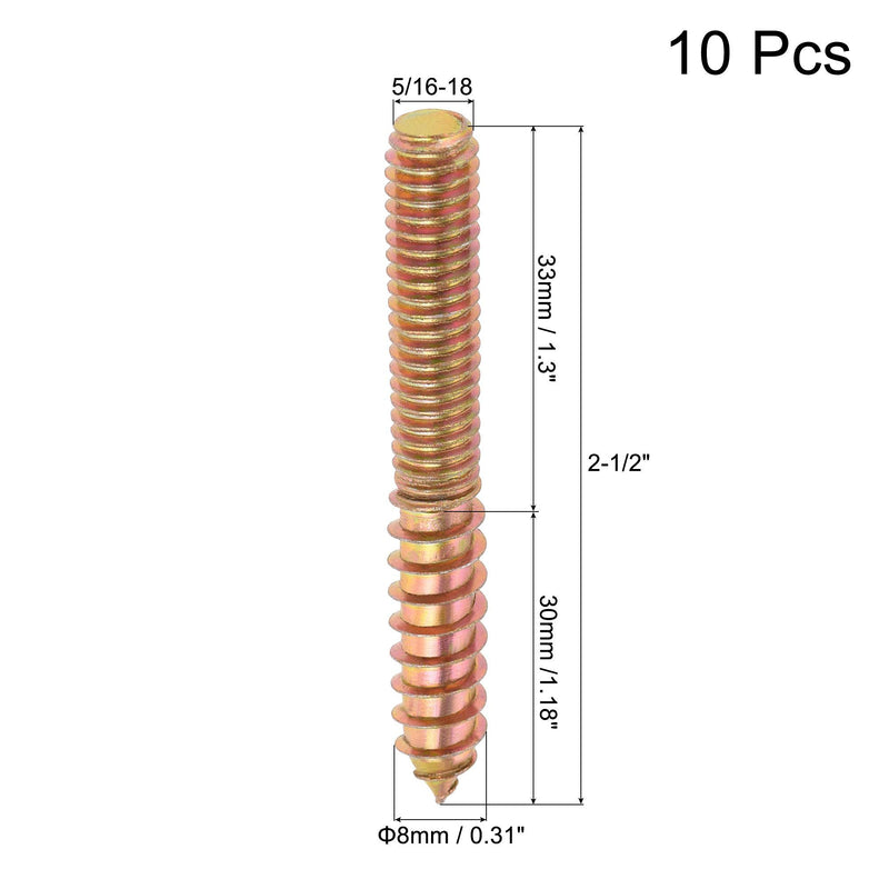 uxcell 5/16-18 x 2-1/2" Hanger Bolts Double Head Dowel Screw for Wood Furniture 10pcs 5/16-18 x 2-1/2"
