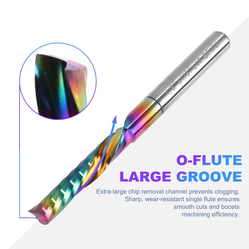 O Flute Router Bits 1/8 Inch Shank, Solid Carbide Down Cut End Mill with DLC Coating, Single Flute CNC Router Bit for Aluminium, Plastic, MDF, Wood and Acrylic, Pack of 10