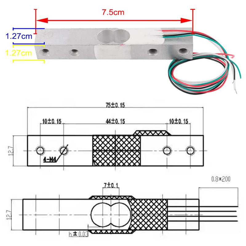ShangHJ 4 Sets Digital Load Cell Weight Sensor + HX711 ADC Module Weighing Sensor for Arduino DIY Portable Electronic Kitchen Scale 20kg
