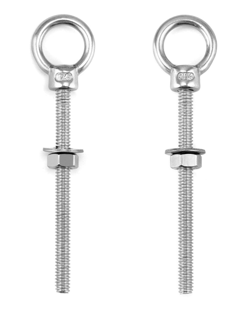 QWORK 10 Pack Eye Bolt, T316 Stainless Steel Marine Grade Threaded Eyebolts, 1/4"x3" Lifting Ring Threaded Eyebolts with Nuts Washers 1/4" x 3"