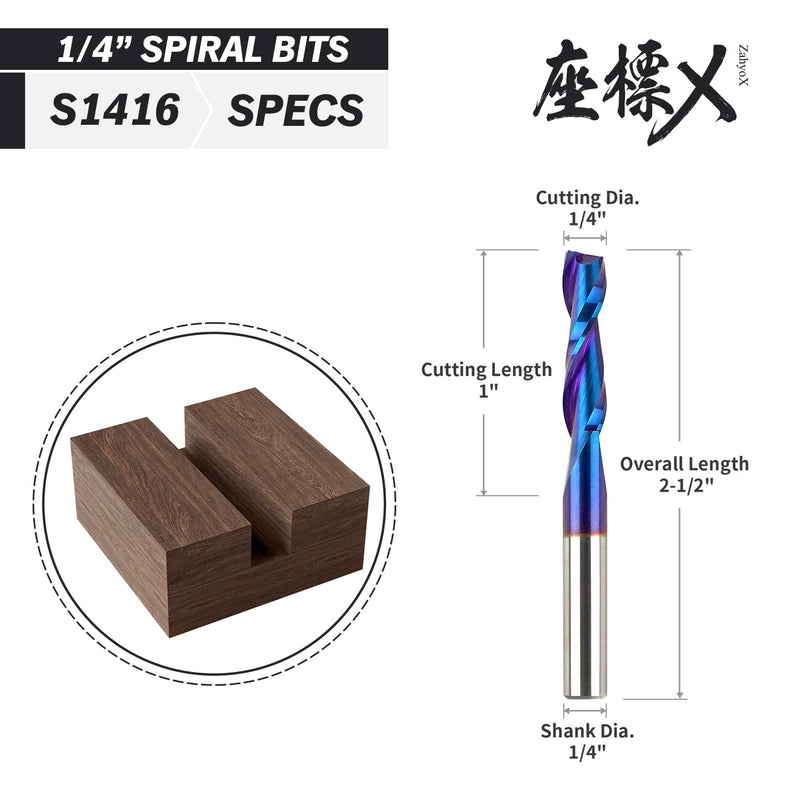 1/4 Inch Shank Upcut Spiral Router Bit, Nano Coated Solid Carbide Straight CNC End Mill for Wood, 1/4 Dia x 1 CL x 2-1/2 OVL nACo 1/4"Dia, 1"CL